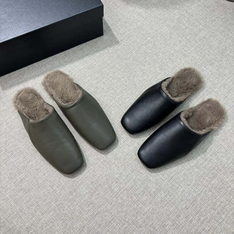 

British Small Leather Shoes, Fashion Shoes, Lazy People with Empty Toe After A Single Step, Half Slippers Flat Heeled Slippers