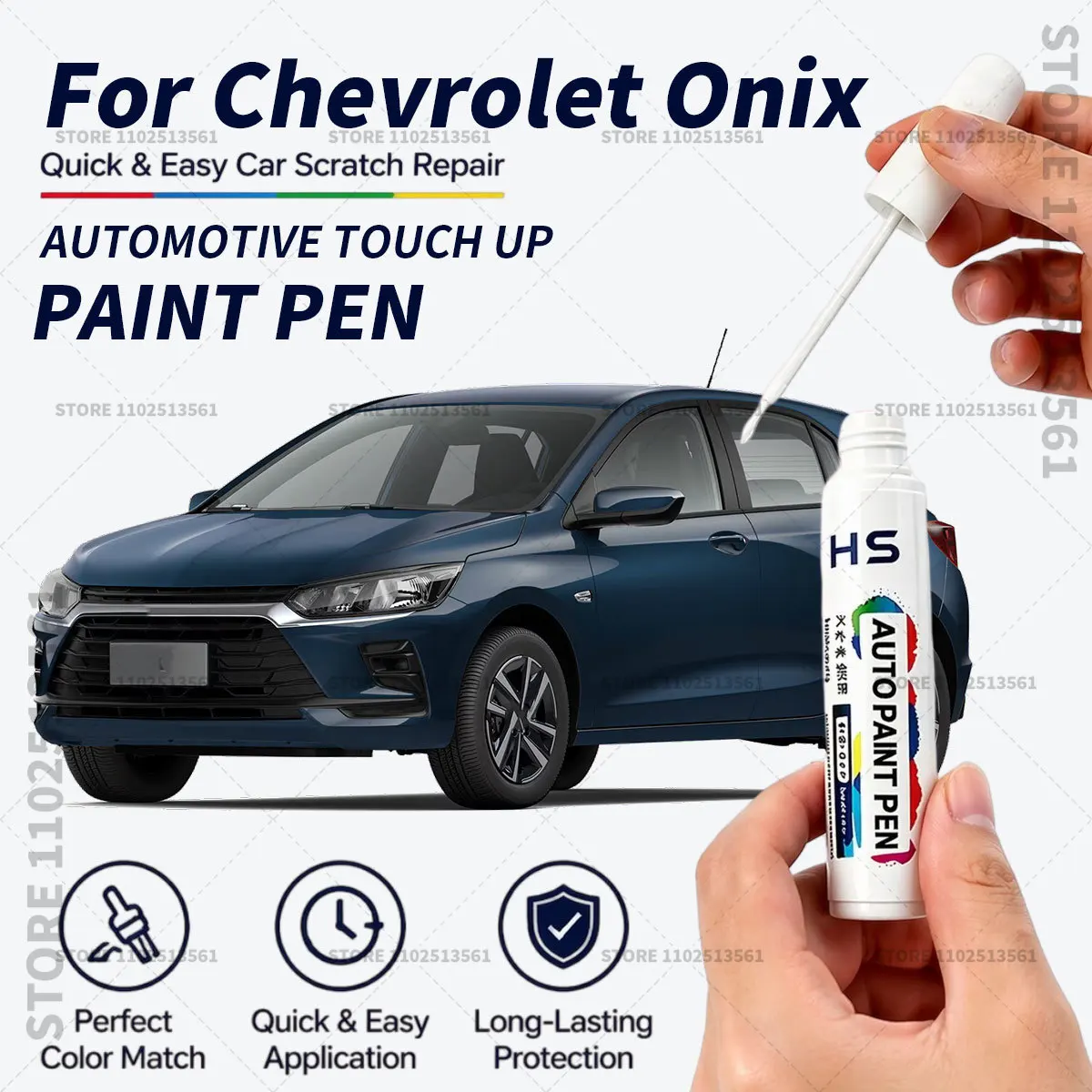 For Chevrolet Onix Touch Up Paint Pen Car Paint Scratch Repair Tool Ocean Blue White Red Black Graphite Silver lce Metallic
