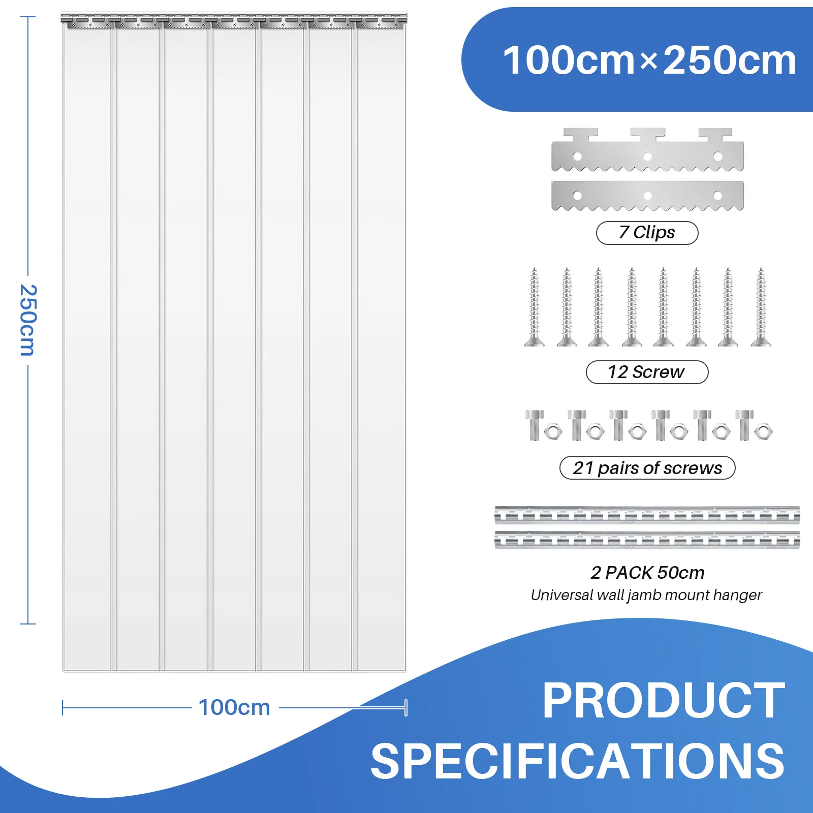 PVC-Lamellenvorhang, 7-teiliger Transparenter PVC-Streifenvorhang, Winddicht, Wasserdicht für Räume, Geschäfte, Supermärkte, Kühlräume – Detail 6