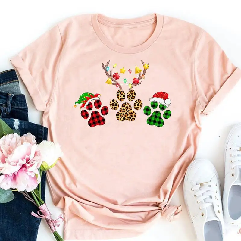 Świąteczna koszulka z grafiką na Boże Narodzenie i Nowy Rok, krótki rękaw, motyw europejsko-amerykański, nadrukowana bluzka dla mężczyzn, kobiet i dzieci.