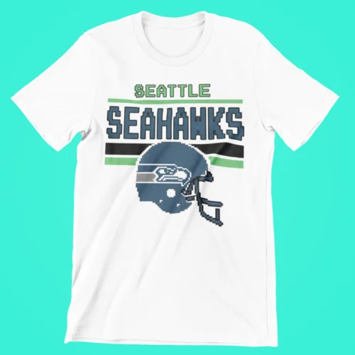 Camiseta gráfica de Arte de píxeles Retro NES, camiseta de los Seattle Seahawks Tecmo Bowl Throwback, 8 bits