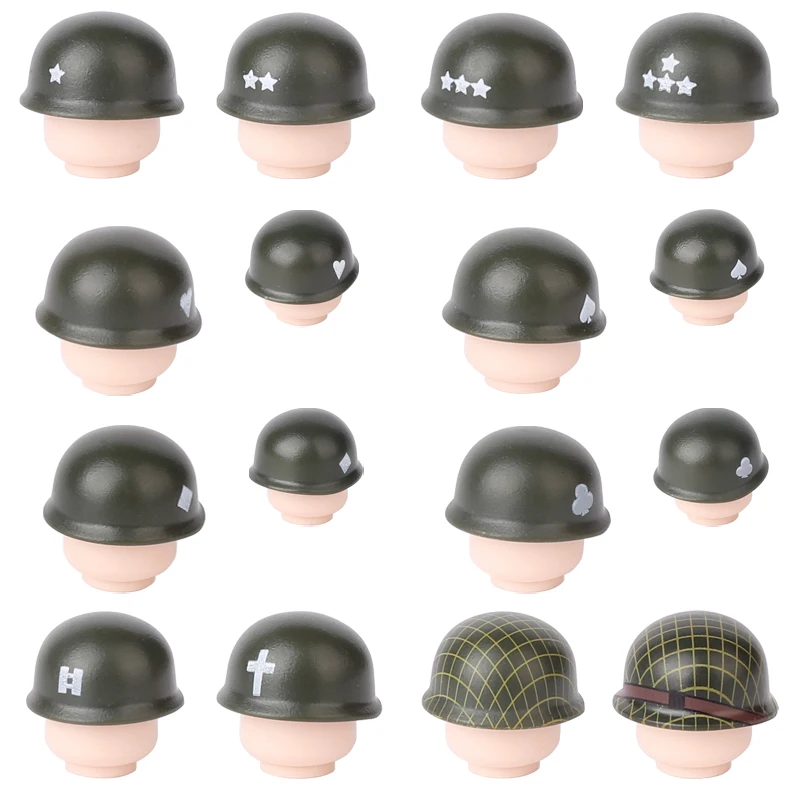 MOC WW2 figurines de soldats casque blocs de construction militaires US soviétique britannique armée allemande guerrier chapeaux accessoires briques jouets pour enfants