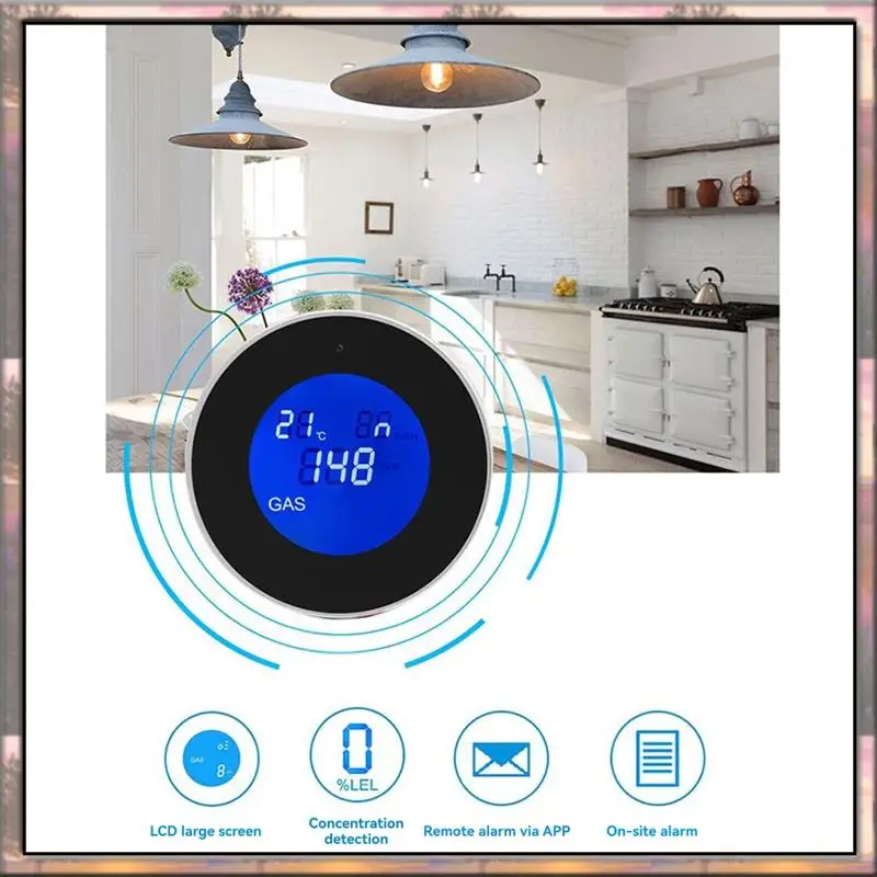 Baaz detector de vazamento de gás wi-fi, alarme de gás combustível com função de temperatura com display lcd com aplicativo tuya, plugue ue