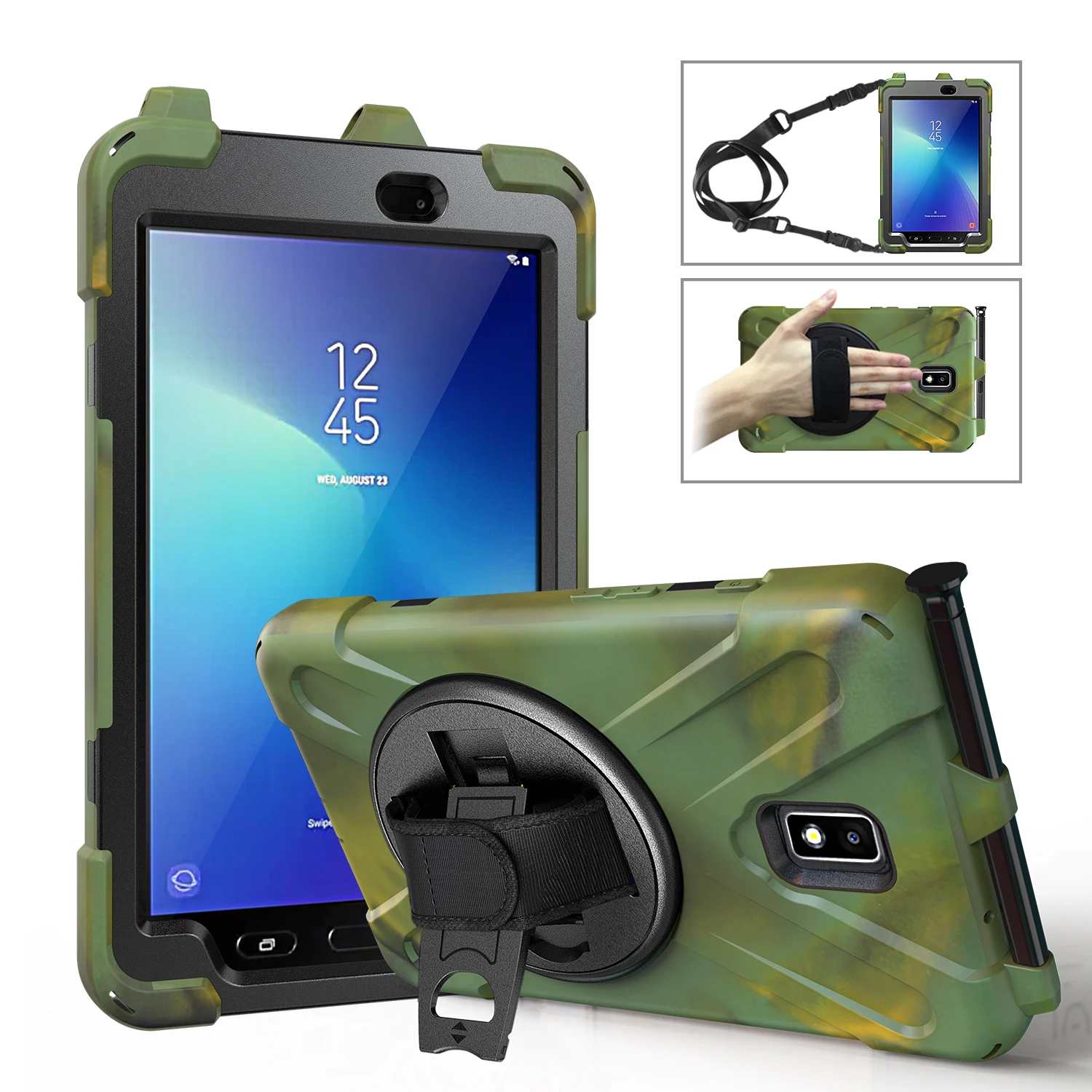 Armor Rugged Case For Samsung Galaxy Tab Active 2 2017 8.0 inch SM-T390 SM-T395 SM-T397 360 Rotating Stand Cover With Pen Slot