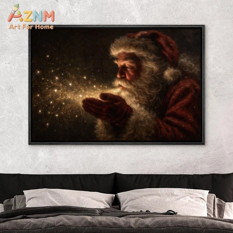 Vintage Christmas Santa Magic Star Prints Canvas Poster Prints Frameless Wall Art Festive Holiday Cozy Winter Home Decor