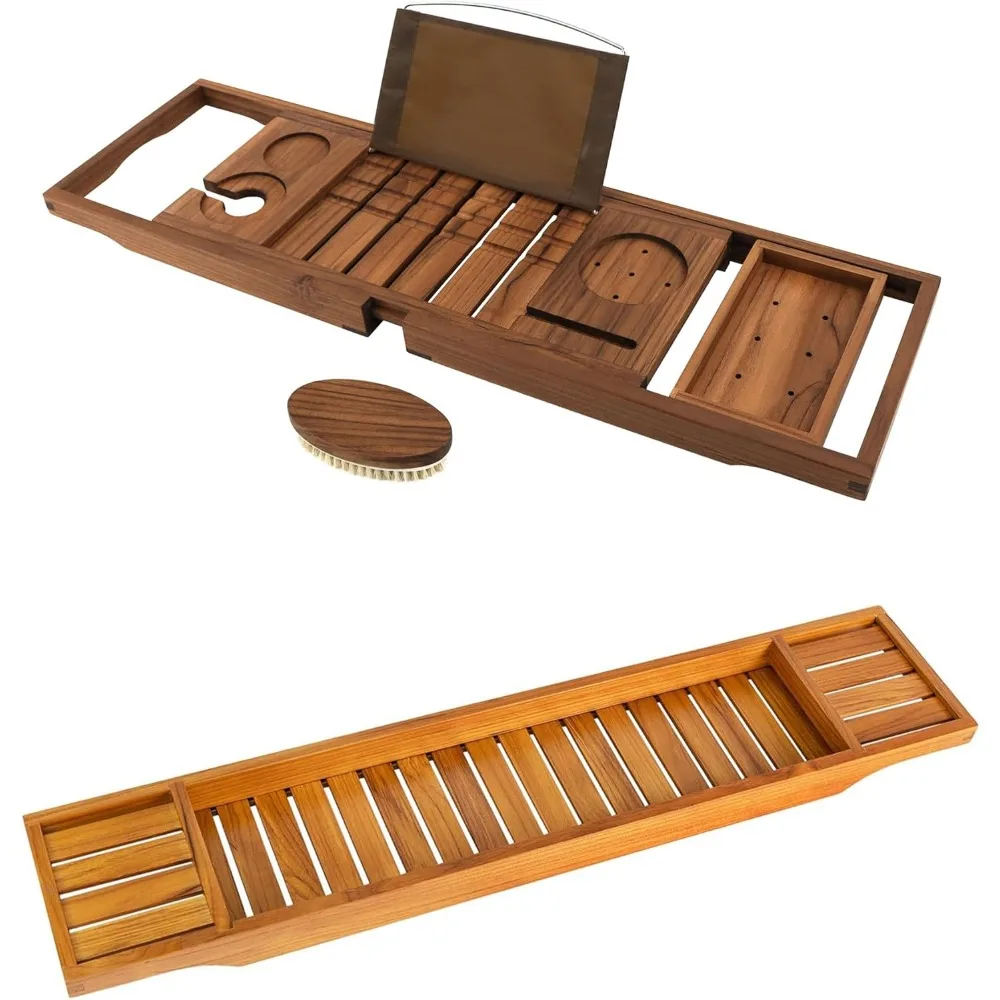 Paquete de bandeja para bañera de teca premium con soporte plegable, ranura para copa de vino y diseño antideslizante para una experiencia de baño de lujo