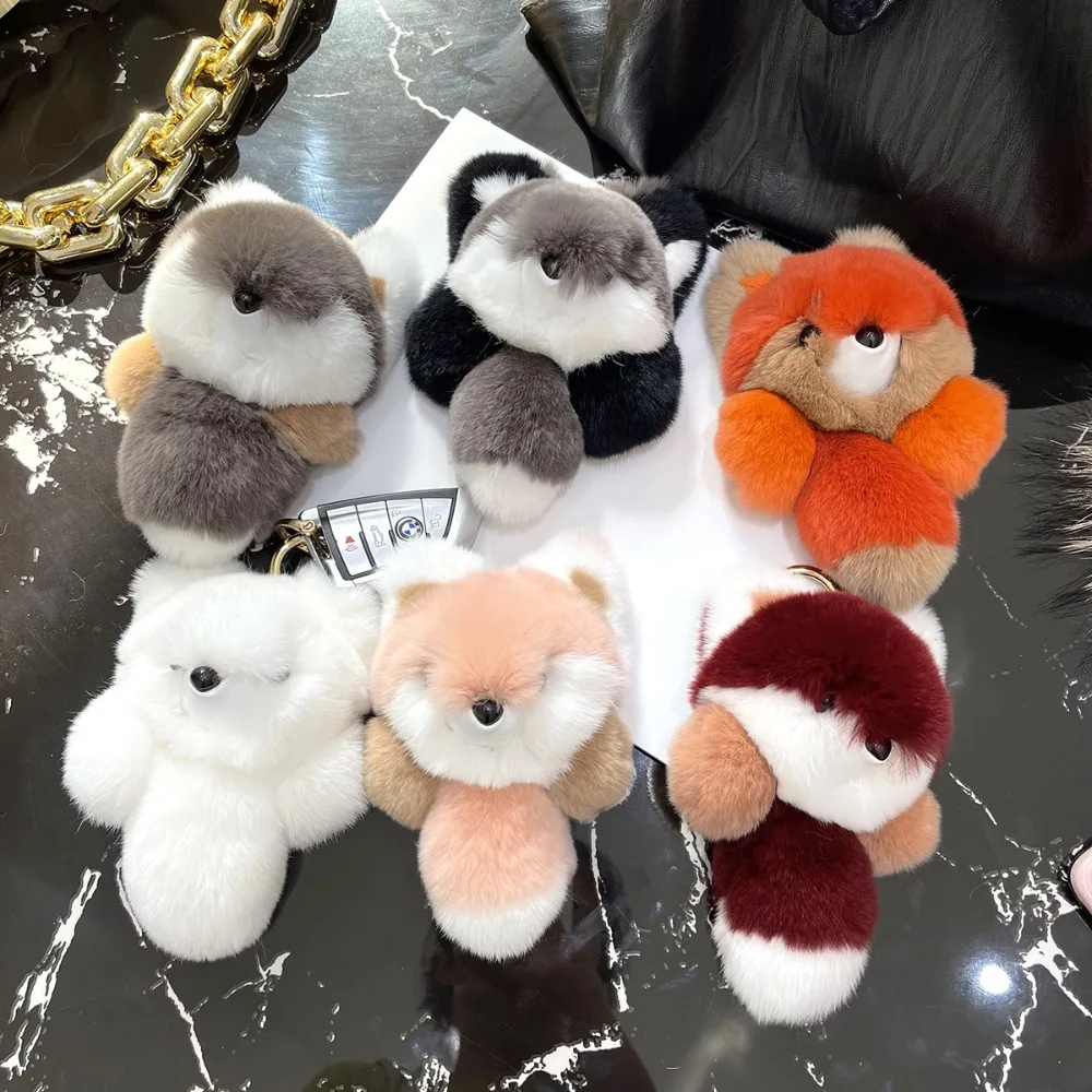 Real Fur Little Animal Plush Pendant Stuffed Doll Long Tail Animal Doll Bag Pendant Soft Plush Fluffy Animal Keychain