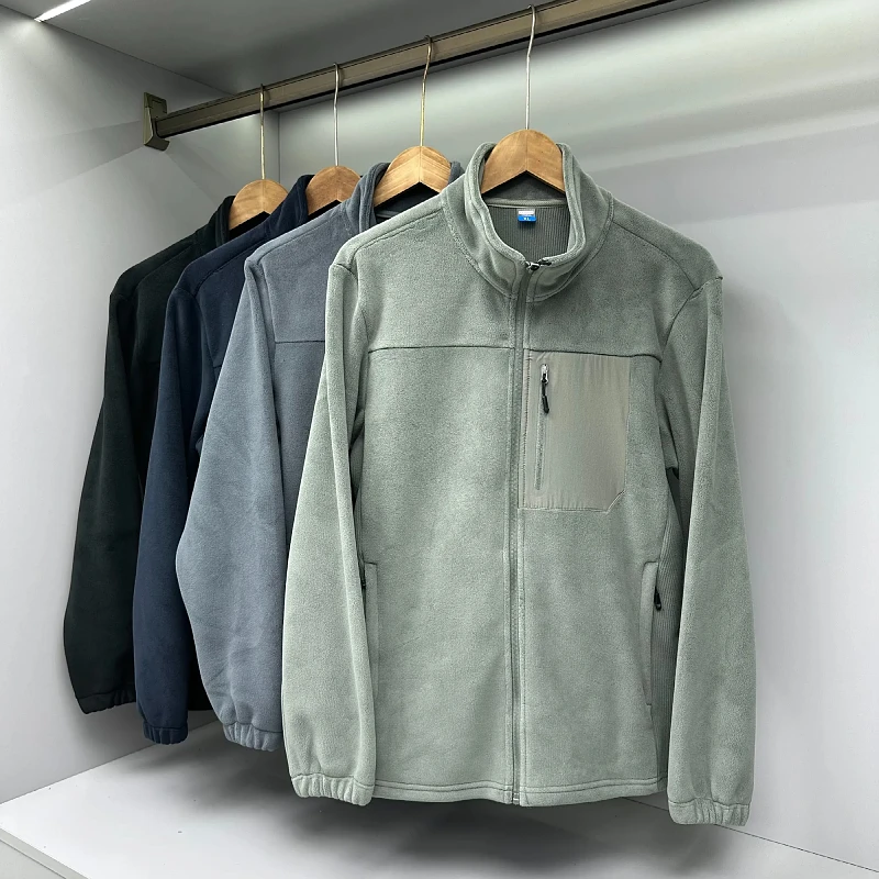 

High-End Thi Fce Men's Outdoor Windproof Jaet Warm Heat Retention Autumn Winter Long Sve Zipper Closure Stand Fit