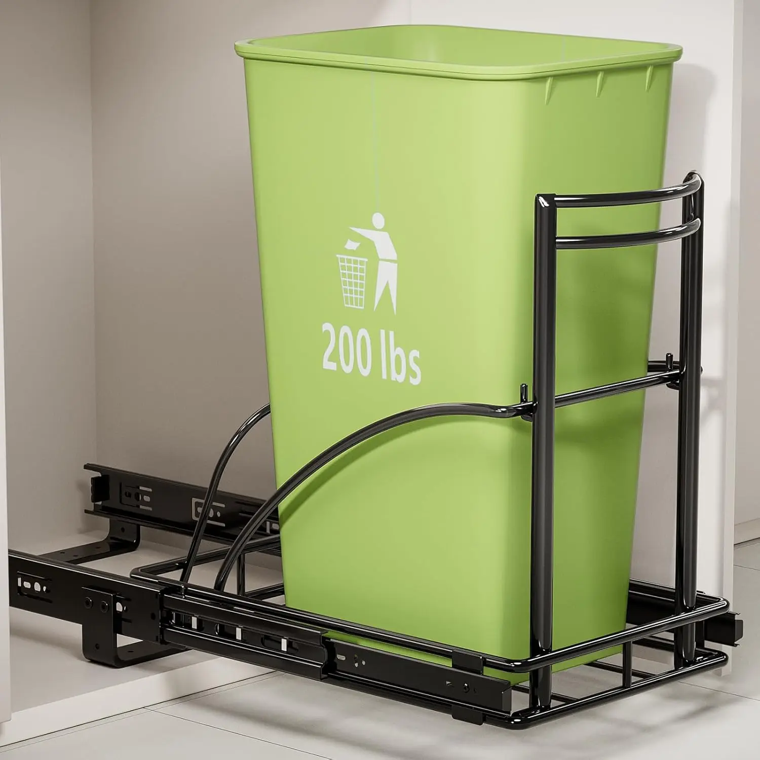 

Under Sink Pull-Out Trash Can Slider, Heavy-Duty Steel Frame, Fits 7-13 Gallon Bins, Quiet Close