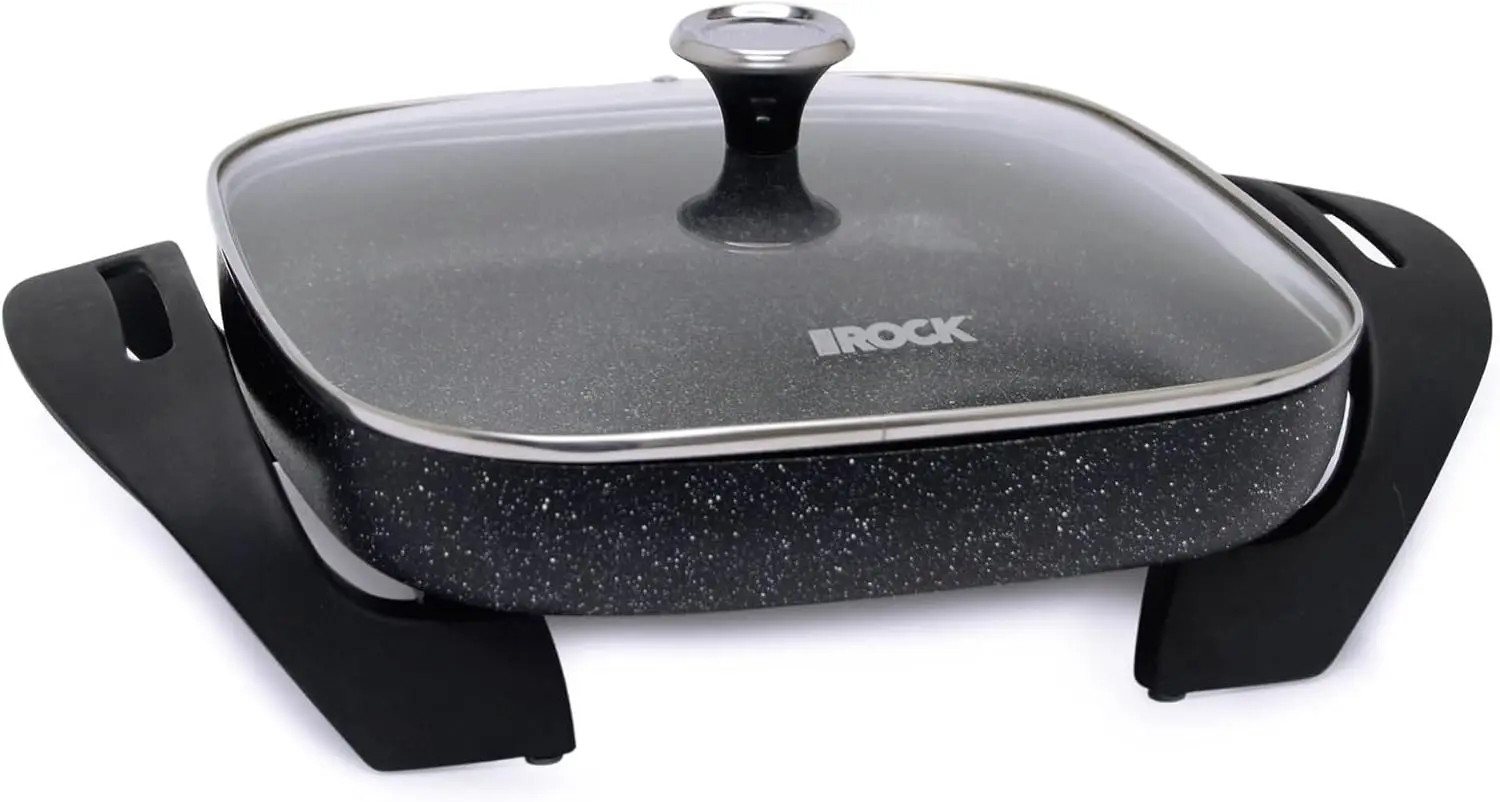 12 Inch 12 Inch Electric Skillet Rock Tec Nonstick Cooking Surface Tempered Glass Lid 1200W