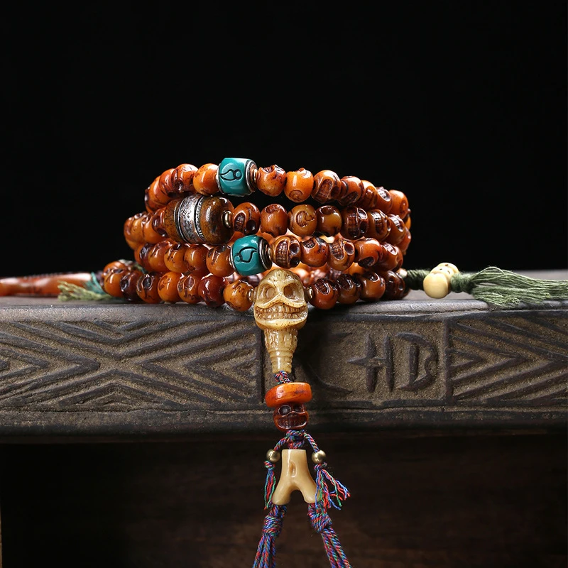 Traditional , 108 Buddha Beads, Yak Bone Material, Agate Accessories