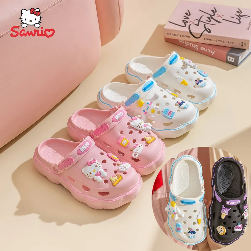 

Симпатичные Сандалии Sanrio Hello Kitty Kuromi, милые Мультяшные сандалии Cinnamoroll, противоскользящая пляжная обувь, уличные детские праздничные подарки