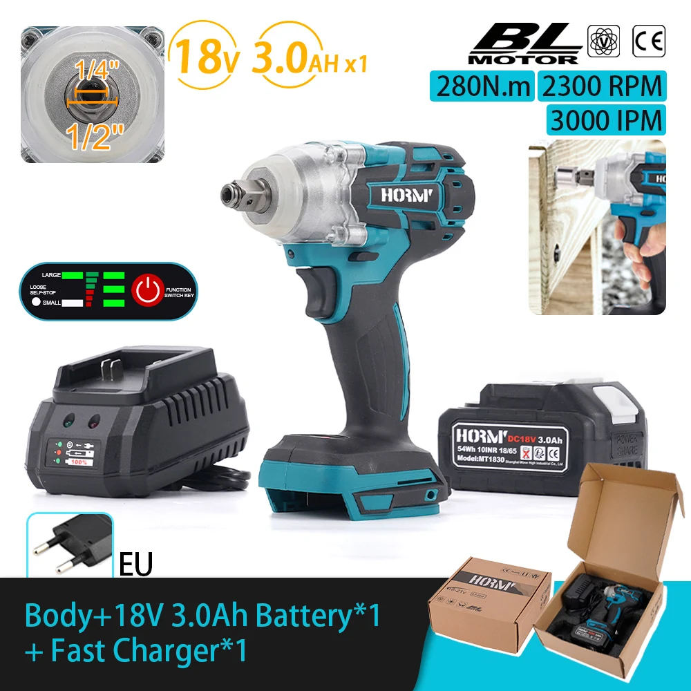 

Brushless Electric Screwdriver 280Nm Two Speed Adjustment Compatible with Makita Batteries Impact Screwdriver Electric Tool
