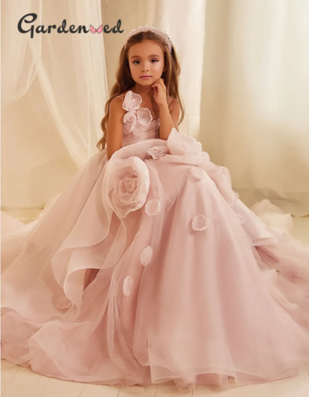 

Flower Girl Dresses Ball Sparkly Sequins Beaded Party Princess Kids Pageant Gowns Piano Performance First Communion Dresses