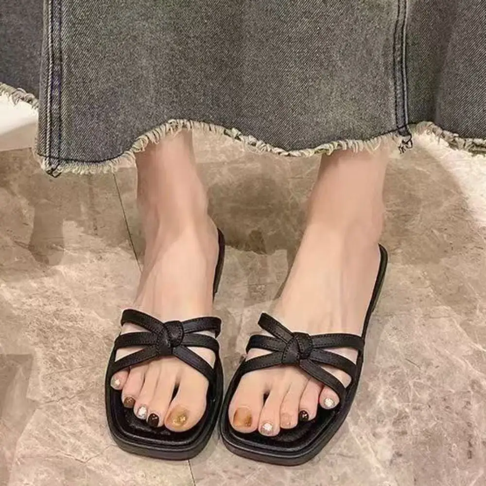 

Simple Soft Sole Flat Bottom Slippers Anti Slip Knot Slippers Women Casual Shoes Beachwear Slipper Women