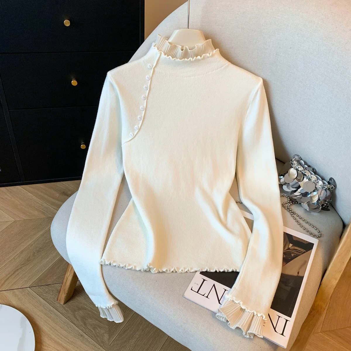 2025年新作 ハイネック スプライスセーター レディース ソフトニット ベースセーター 秋冬 スリムフィット ベースセーター