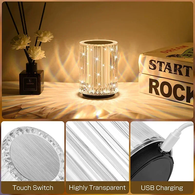 16 Colors Touch Table Lamp 3 Dimming Modes USB Rechargeable Portable LED Night Light Bedroom Decor Lighting For Bedside Reading