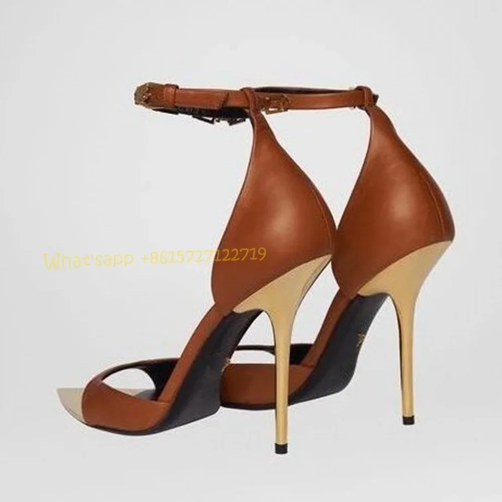 Women Cover Heels Silk Sandals Tan Brand Metal Peep Toe High Stiletto Heels Sandals Luxury Women Sexy Summer Casual Comfy Shoes