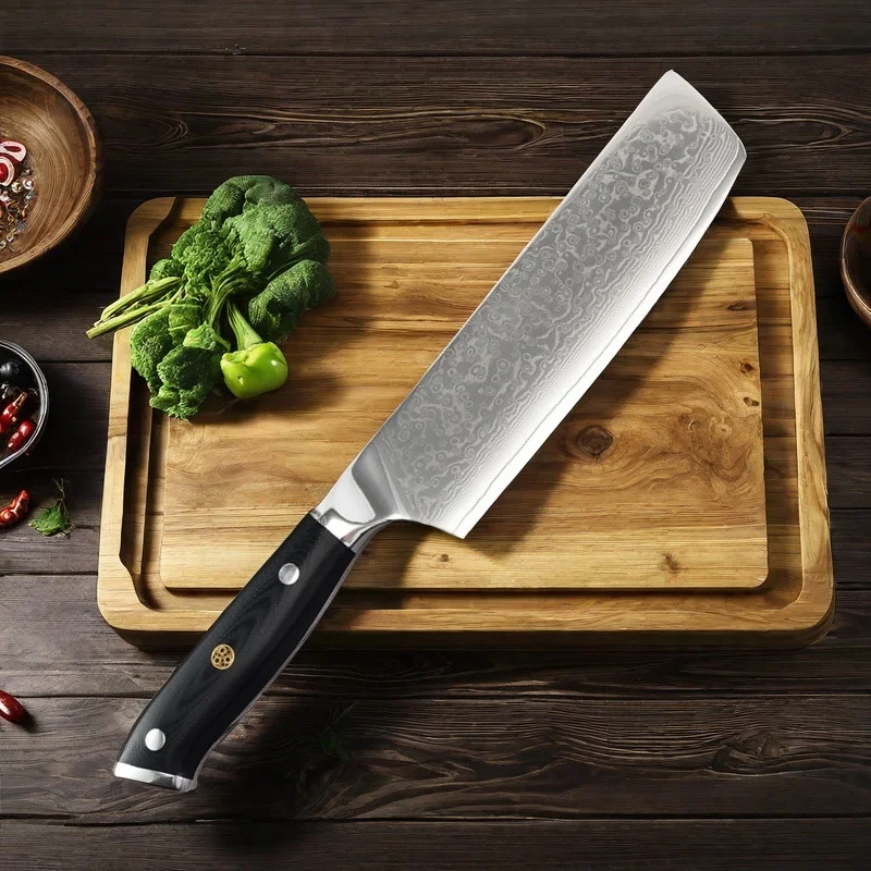 Damascus Nakiri Knife 7Inch Japanese Damascus 67 Layers VG10 Steel Knife Deboning Knife Slicing Ergonomic G10 Handle Cleaver Too