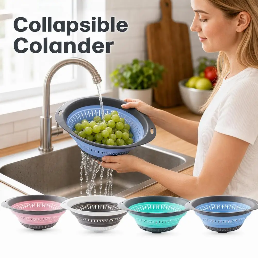 Collapsible Silicone Colander With Dual Handles Quick Drain Foldable Fruit Vegetable Strainer Hanging Kitchen Washing Basket