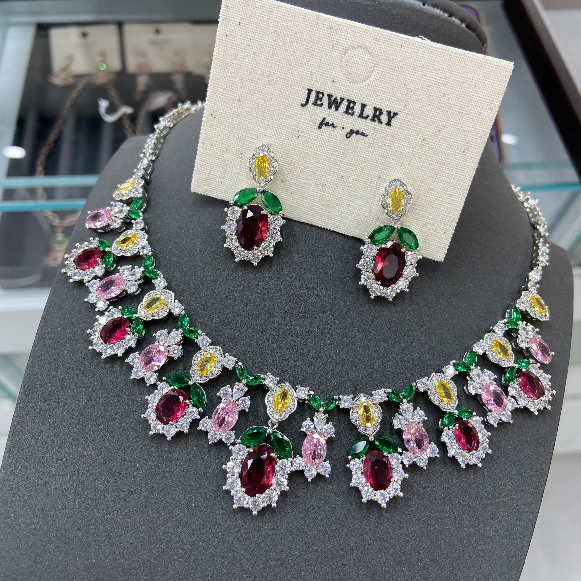 

Floral Zirconia Necklace And Earring Set Shiny Crystal Jewelry Set for Women Elegant Bridal Accessory