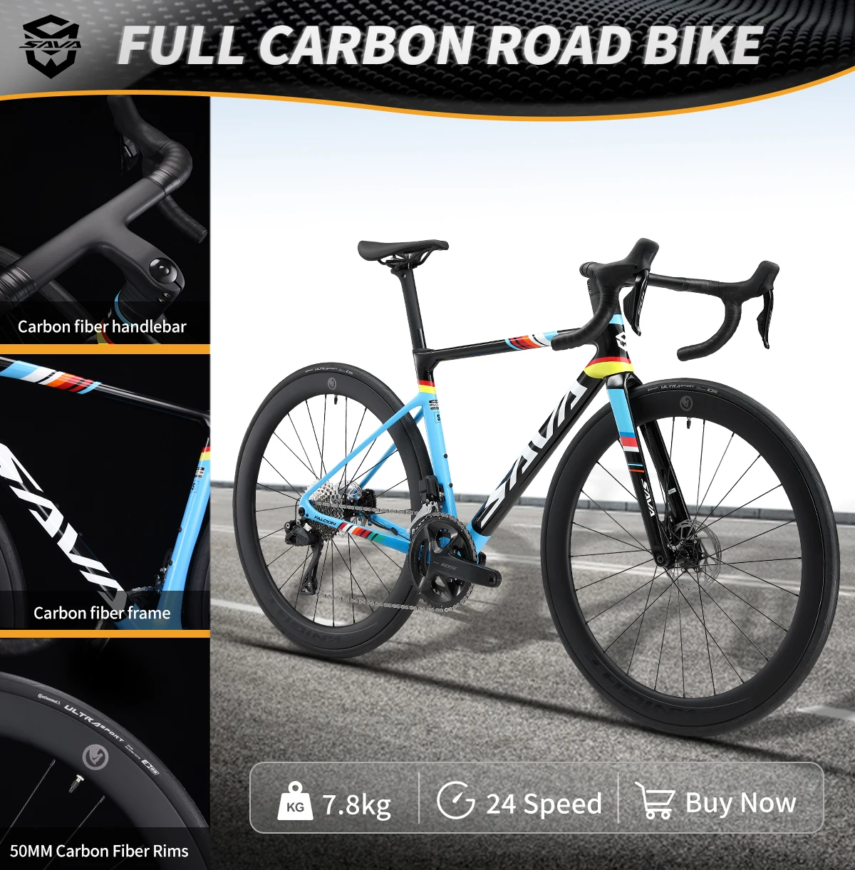 SAVA C7 Racing Team Full Carbon Fiber electronic shifting Road Bike 24-speed with SHIMAN0 7170 DI2 Kit, UCI Approved