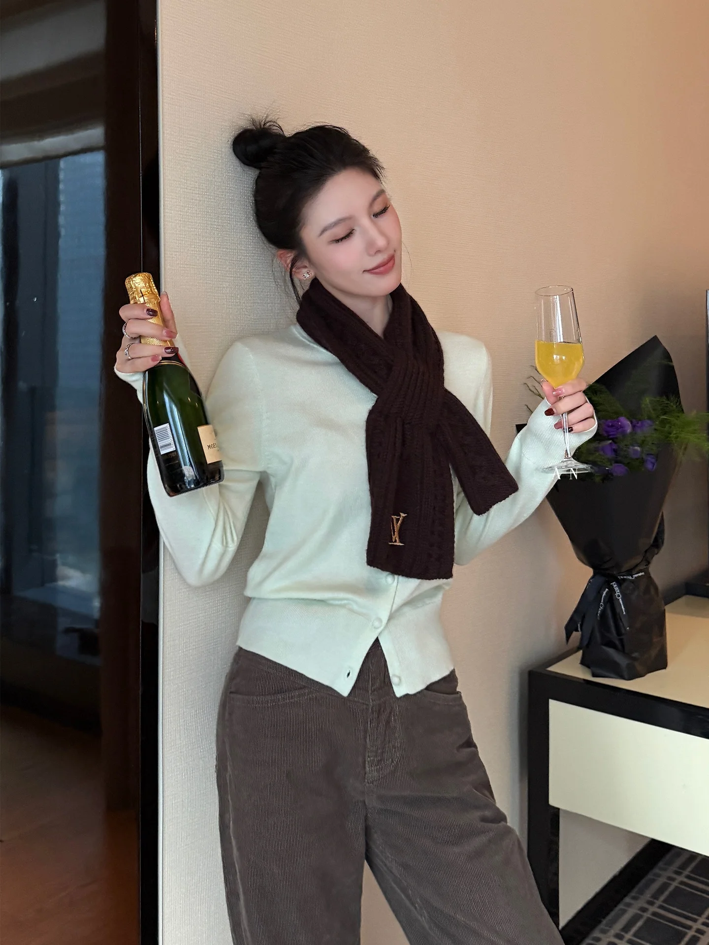 

Mint een Knitted Long Sve round Ne Soft Sweater Cardigan Simple Sle Autumn Winter Series Women's Premium Quali Pol...