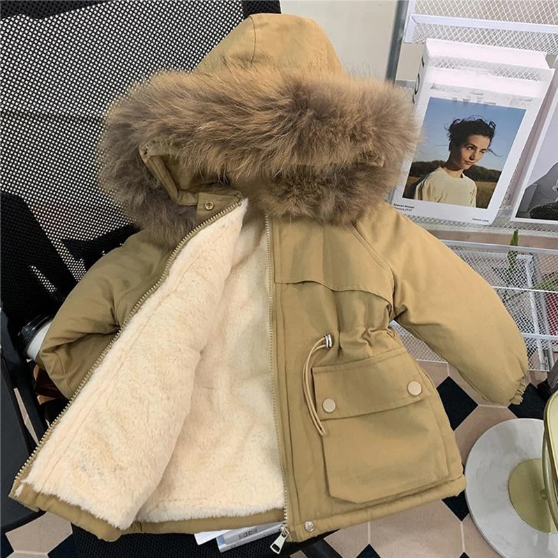 New Winter Girls Down Jacket Fur Collar Keep Warm Hooded Zipper Princess Outerwear Christmas Girls Coat 2-10 Years Kids Clothes