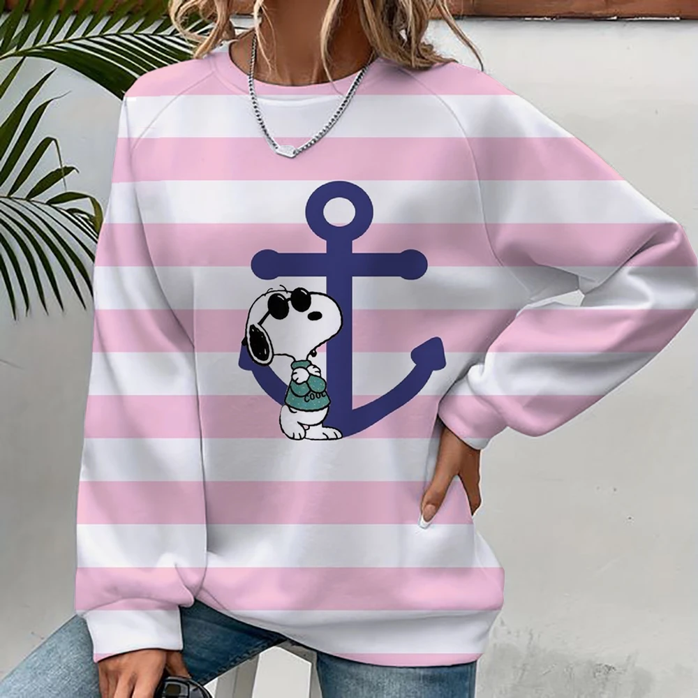 Korean Trend Woman Sweatshirts Snoopy cartoon print Female hoodie Long Sleeves O-neck Pullovers Sporty and Rich Clothing 