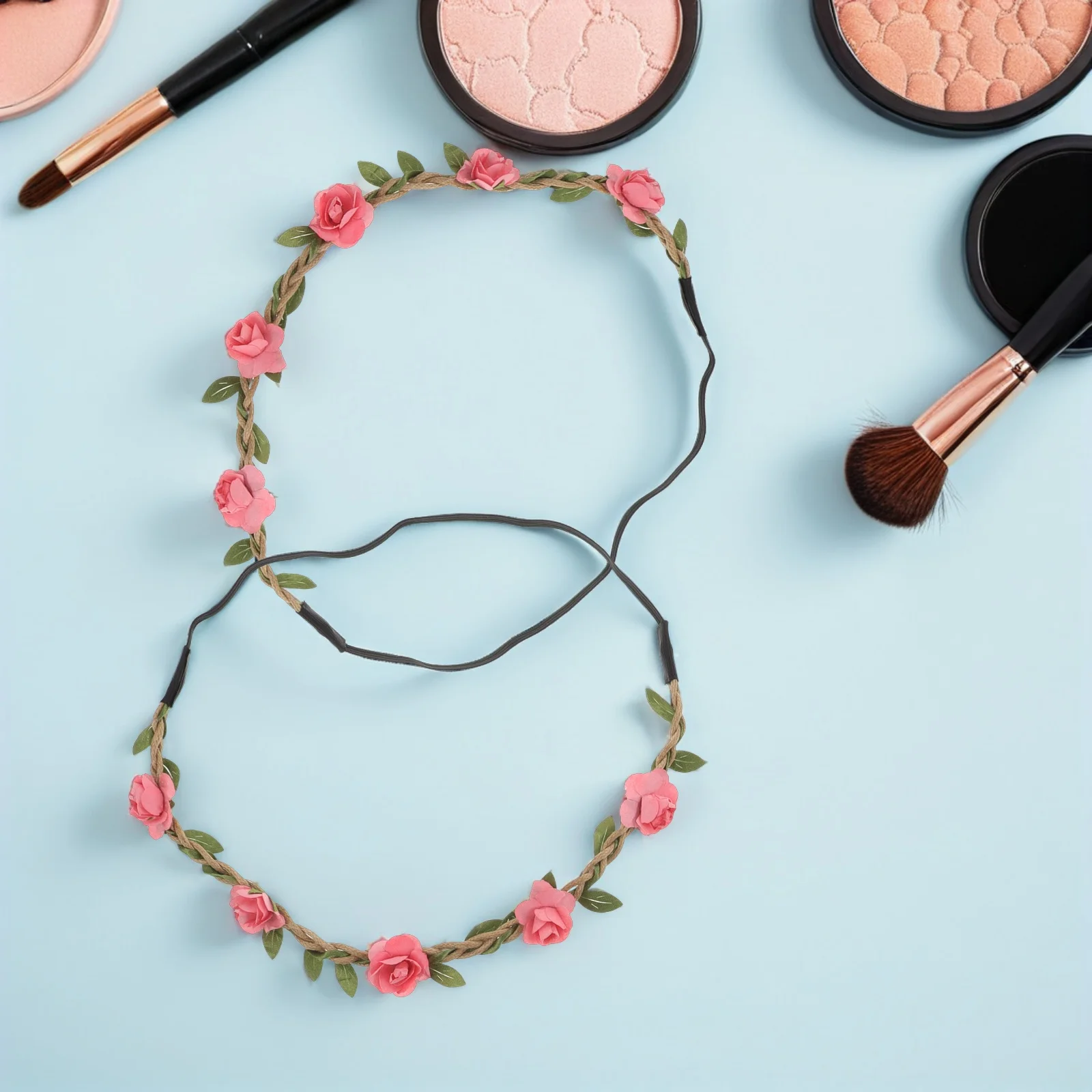 

8pcs Floral Headband: Rose Flower Crown For Women Girls Adjustable Bohemian Hair Wreath Bridal Wedding Festival