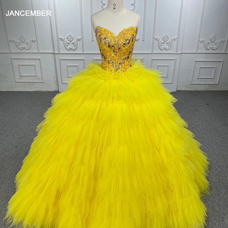 JANCEMBER Boho Quinceanera Dresses Organza Ball Gown Sequined Sweetheart 2023 Yellow Sweetheart DY6543 Bar Mitzvah