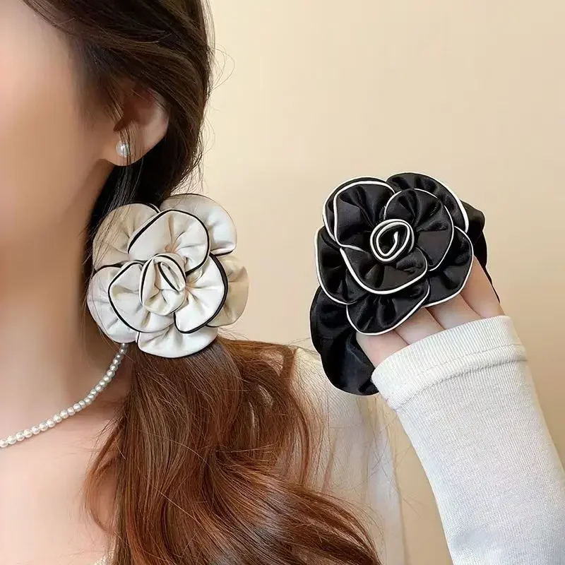 

Korean Style Big Camellia Scrunchies Hair Clip Fashion All-match Flower Elastic Hair Ties For Women Girls Hair Accessories