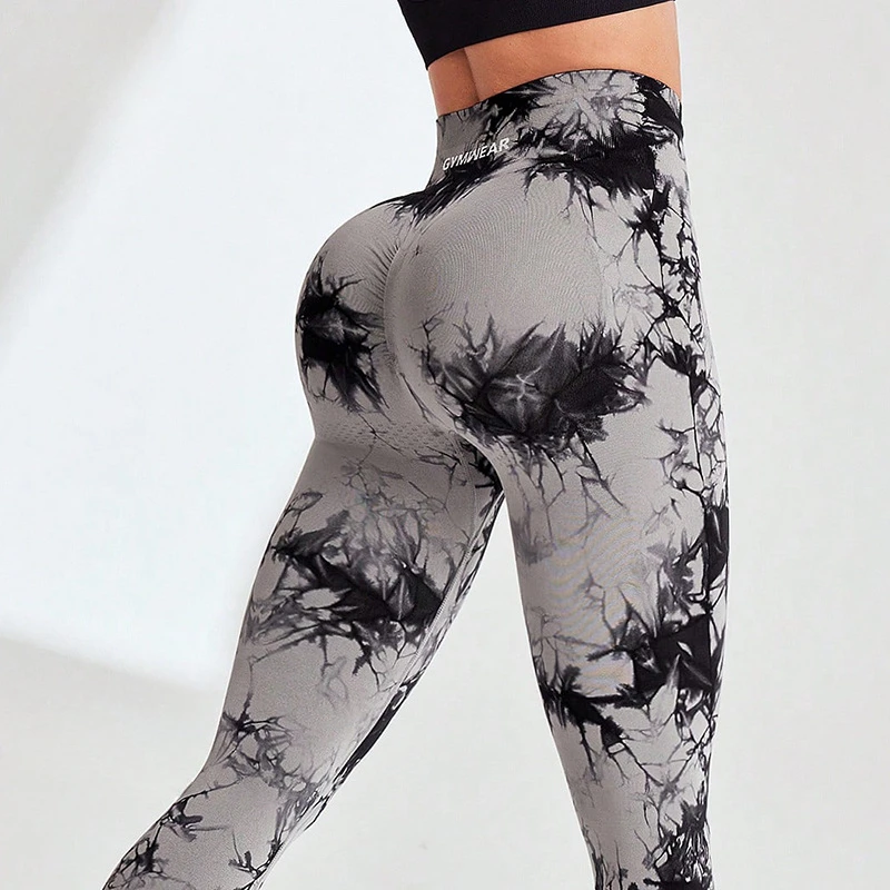 Tie Dye Leggings Gym Wear Push Up Fitness Running Sports Trousers Women Workout Peach Hip Yoga Pants Seamless Leggings Tights