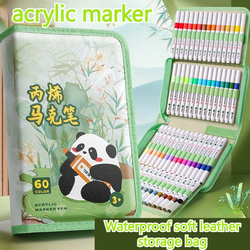 

24-80 цветов, набор акриловых маркировочных ручек с пандой для студенческого искусства, непрозрачная цветная штабелируемая ручка для маркировки с мягкой головкой, моющаяся мягкая сумка