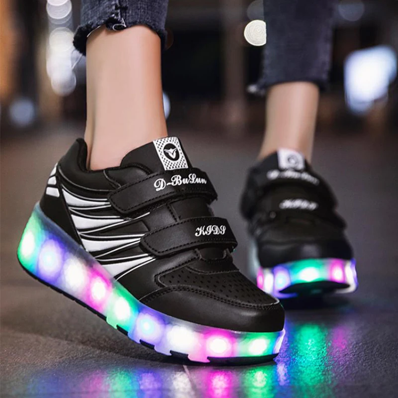 New Led Roller Sneaker  Skating Shoes Outdoor Kids Detachable 2 Wheels Blade Leisure Breathable Sport Shoes Led Light Gear Blink