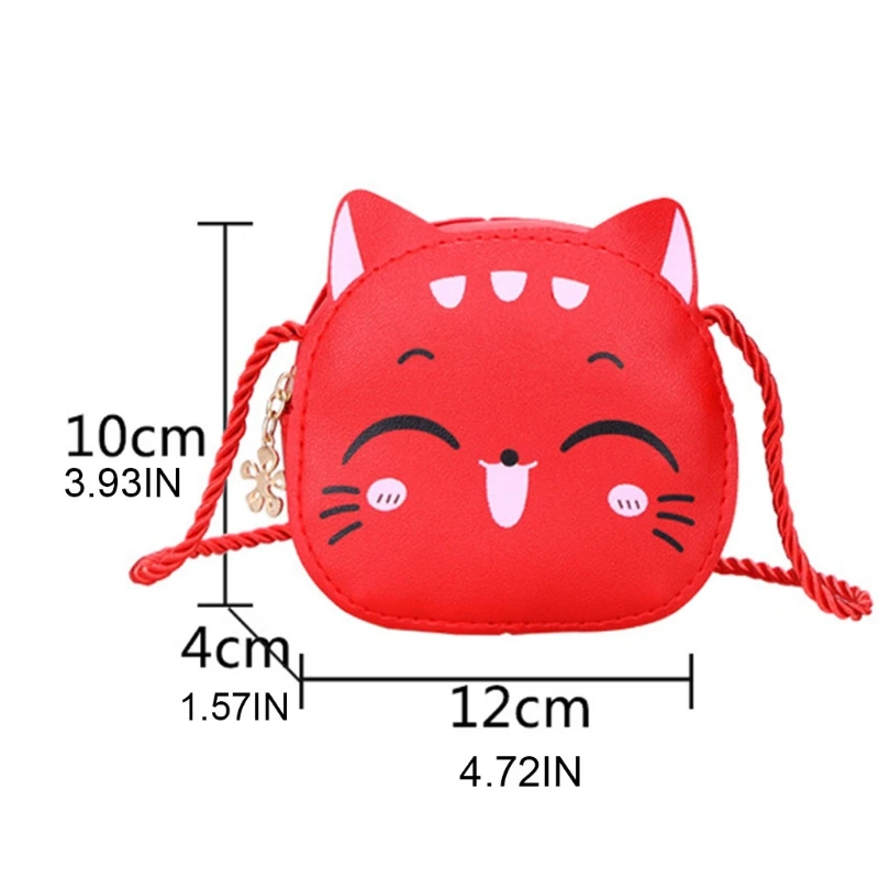 Bolso de hombro tipo bandolera con dibujo de gato para niña, bolso de cuero PU, monedero pequeño E74B