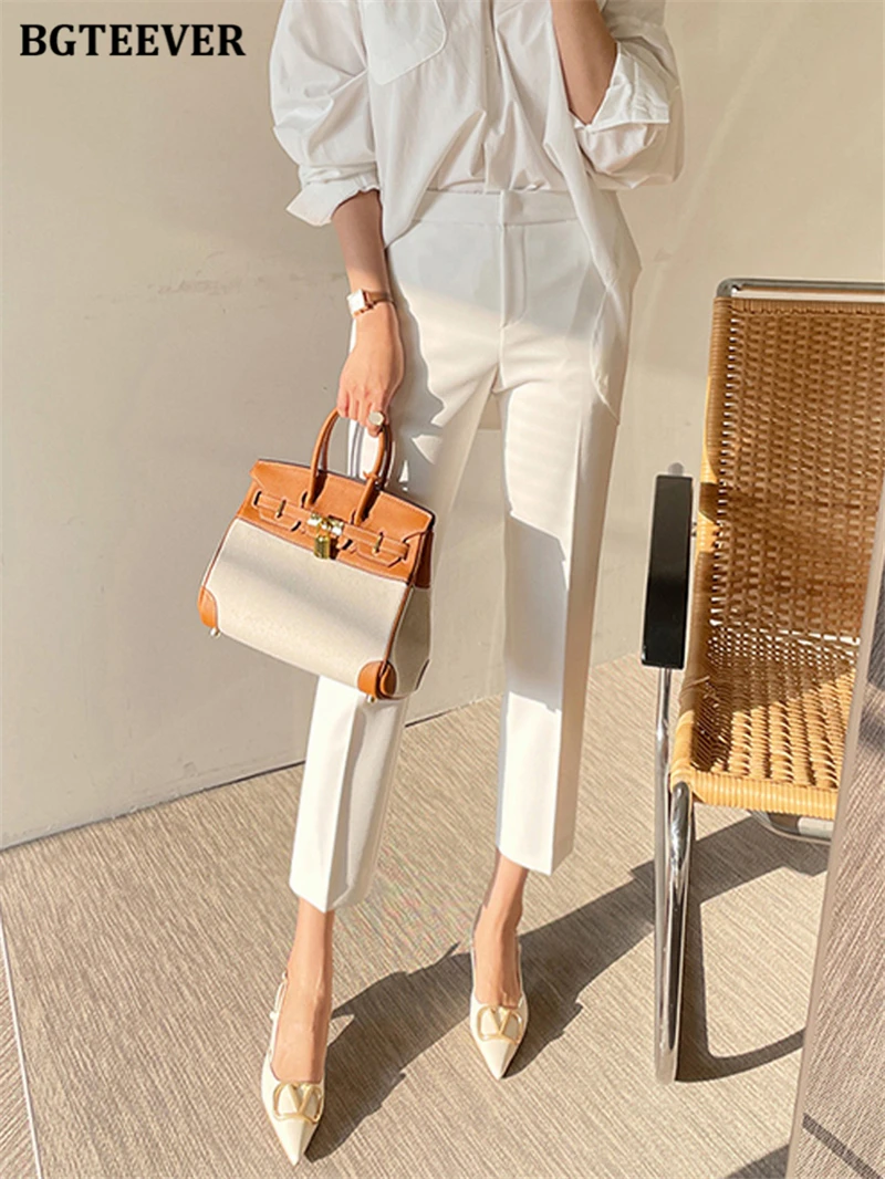 BGTEEVER Elegant Slim Women Suit Pants Spring Summer High Waist Ladies Pencil Pants Office Wear Trousers 2022