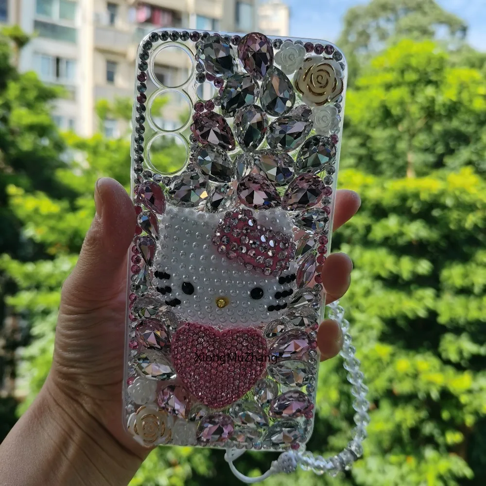 Cartoon Hello Kitty Handgelenk-Schlaufenhülle für Samsung S25Ultra S24 Plus S23 S22 Ultra S21 S20 FE S26 Note20 Glitzernde Strass-Abdeckung – Detail 8
