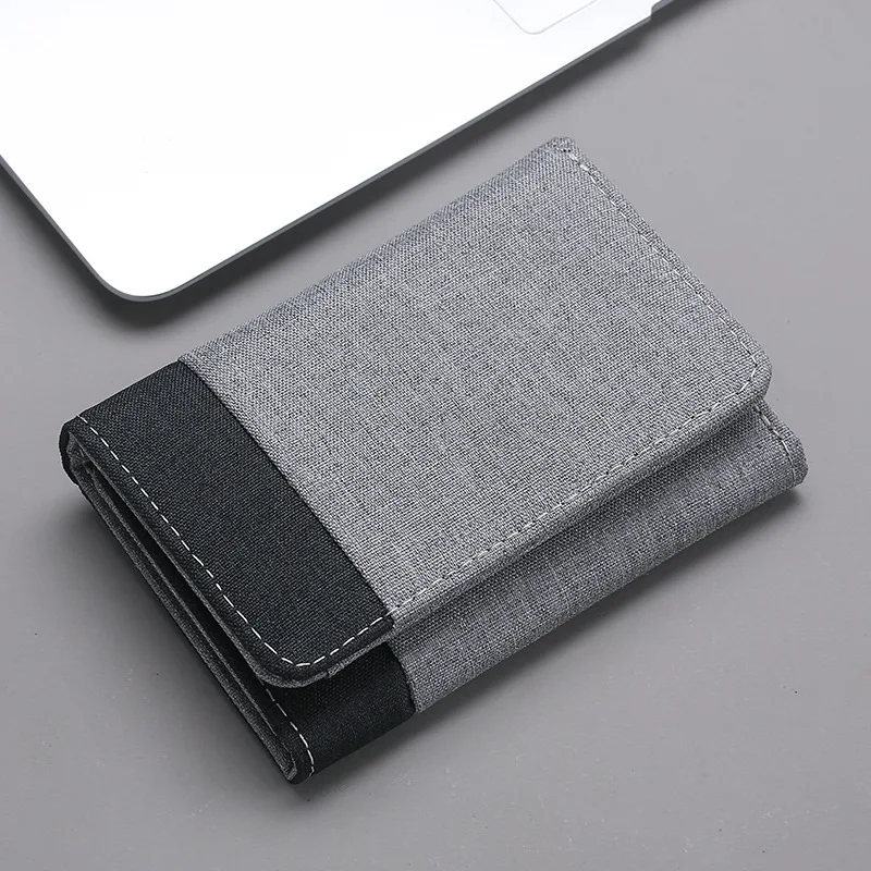 Men Canvas Fashion Short Wallet with ID Photo Holders Card Holder Wallets Case 8 Slots Hasp Male Purse Mini Three-fold Men Purse