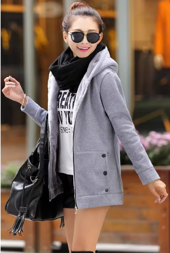 Mulheres Moletons Outono Inverno Casual Solto Hoodies Quentes Outwear Manga Longa Zipper Casaco Feminino Top