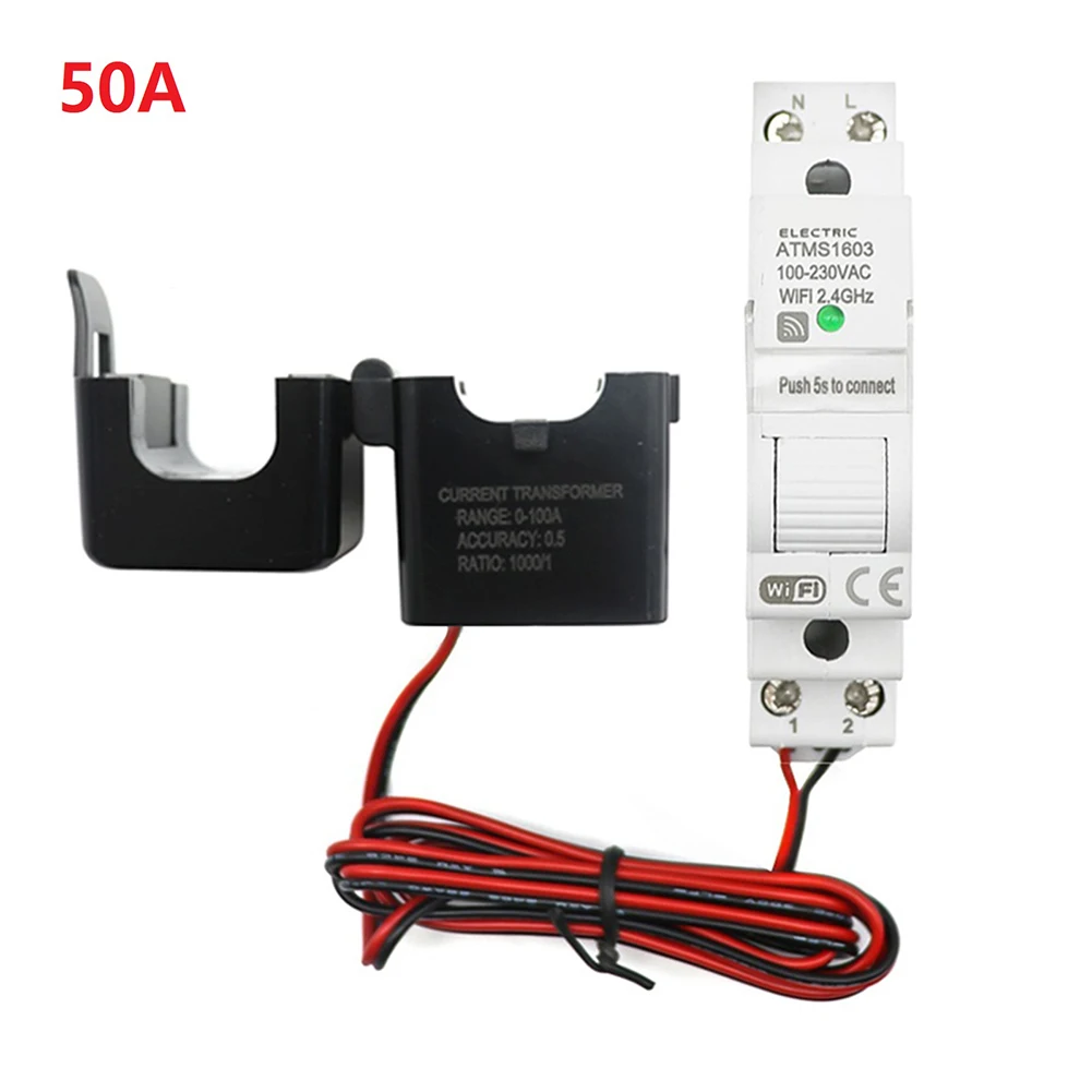 

For Tuya For WiFi Energy Meter 50A DIN Rail Single Phase High-Definition Display For Current And Watt Usage Accurate Monitoring