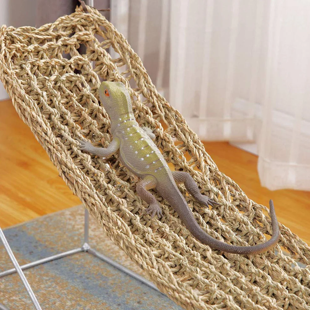 

1Pcs Reptile Lizard Hammock Handwoven Sea Grass Pet Mat Safe Comfortable Resting Bed for Geckos Iguanas Cats Dogs Light Brown