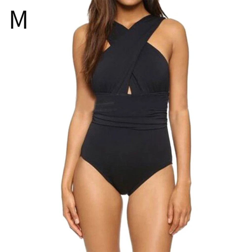 Women One Piece Swimsuit Criss Cross Open Back Crossed Strap Swimsuit Girl Swimming Clothes M/L