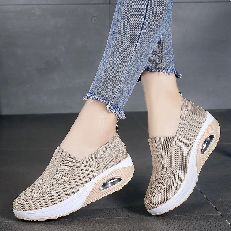 Summer Fashion Women Vulcanized Sneakers Platform Solid Color Flat Ladies Shoes Casual Breathable Wedges Ladies Walking Sneakers