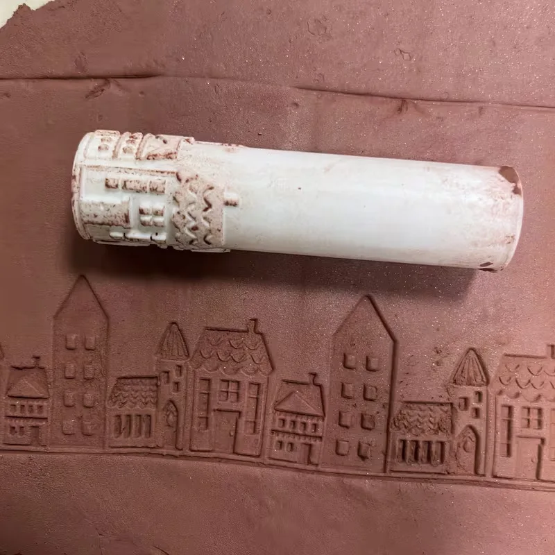 10cm Nordic Style House Pattern Polymer Clay Texture Roller Mold DIY Handmade Soft Clay Embossing Mold Craft Decoration Making