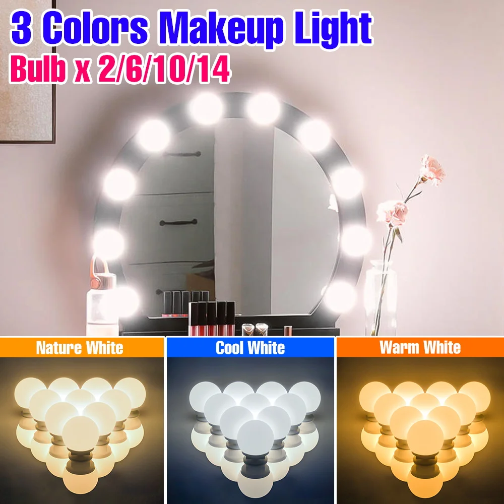 USB DC5V LED Makeup Mirror Light Bathroom Dressing Table Lamp Bulb 3 Colors Dimmable For Bedroom Mirror Decoration Fill Lighting