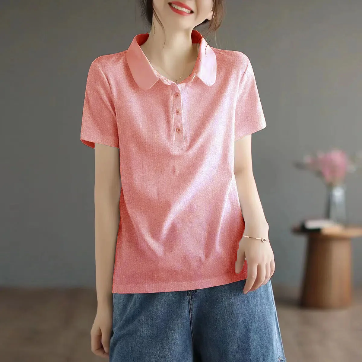 Autumn New In Basic T Shirt Long Sleeve Cotton Plus Size Cotton Polo T- Shirt Women Button Casual Office Lady Formal Women Tops