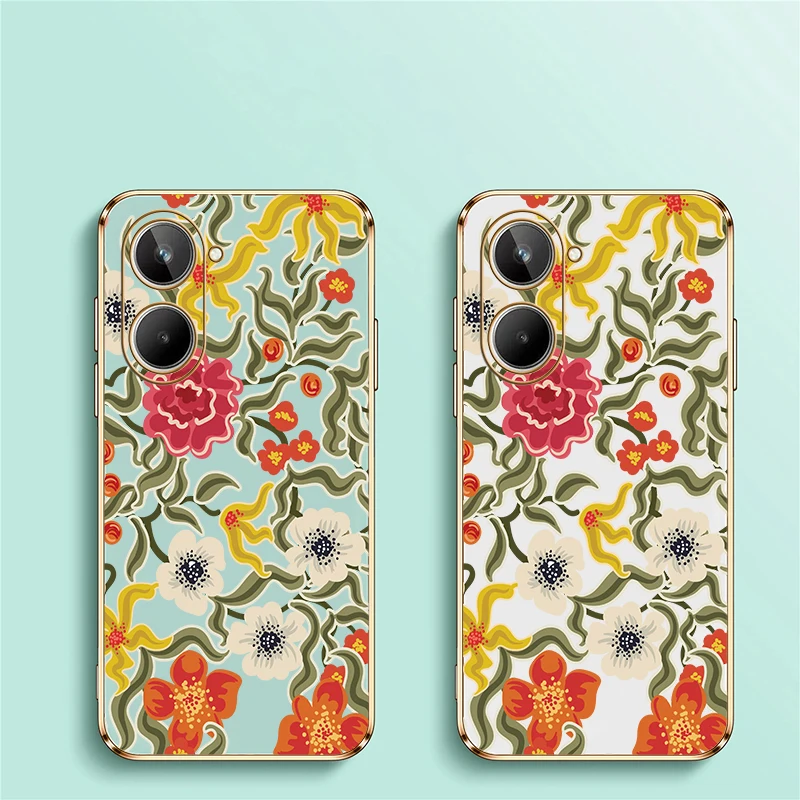 حافظة هاتف لهاتف OPPO Realme 12 Pro Plus غطاء زهور عتيق على الموضة لهاتف Realme 10 11 Pro 9i 4G 5G طلاء مقاوم للصدمات كابا #6