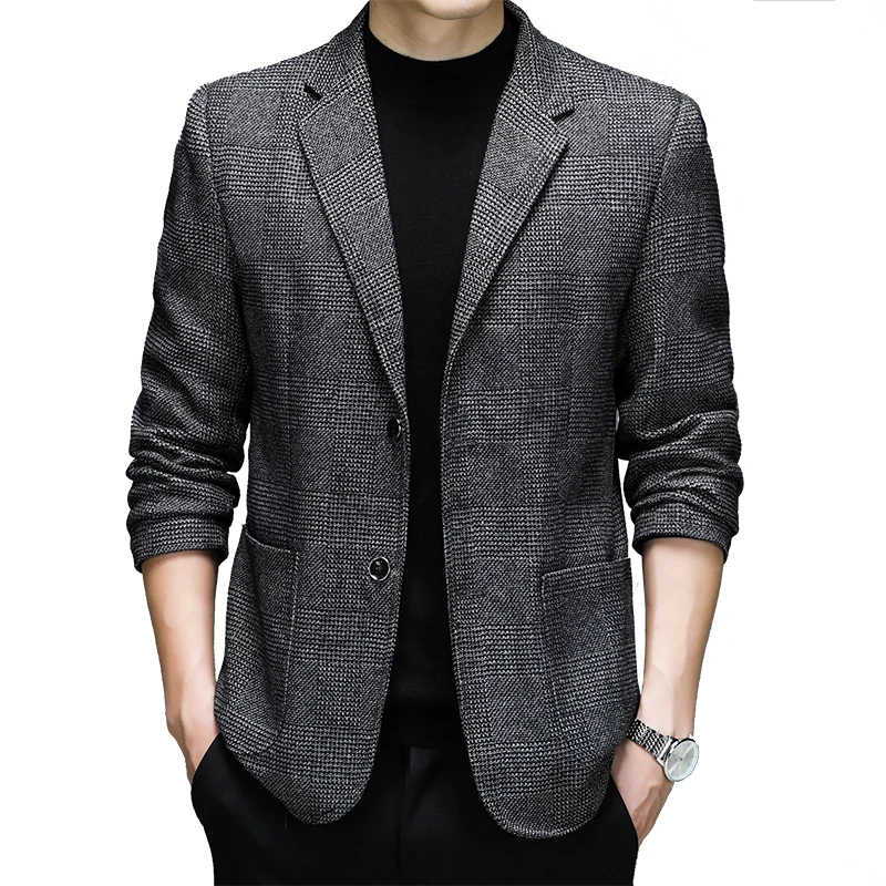 

For Men's Wool Suit Top Spring Autumn 2026 New Casual Plaid Business Casual Wedding Dress Single Small Blazer Middle-aged