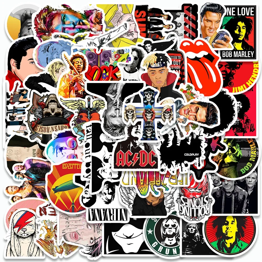 50Pcs  Rock Roll Stickers Rock DIY Stickers Scrapbooking Phone Luggage Skateboard Decorative Waterproof Graffiti Decals